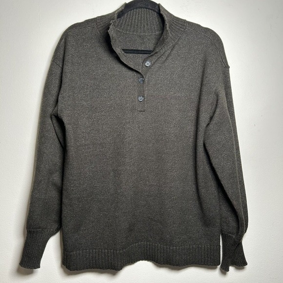 Ecru Long Sleeve Grey Sweater 1/4 Button Up Mock Neck Women's Size XL - Picture 1 of 7